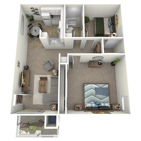 Floor plan for 2 beds, 1 bath, 640 sqft